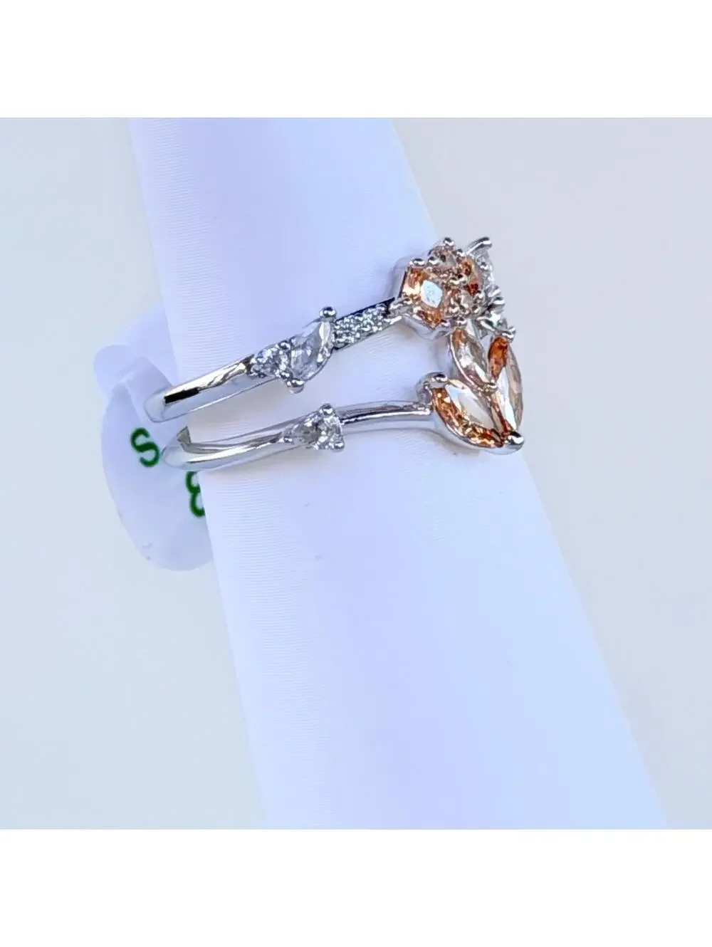 Bomb Party 2pc Ring Sz 8 “Delightful Grace” Smokey Topaz on Rhodium